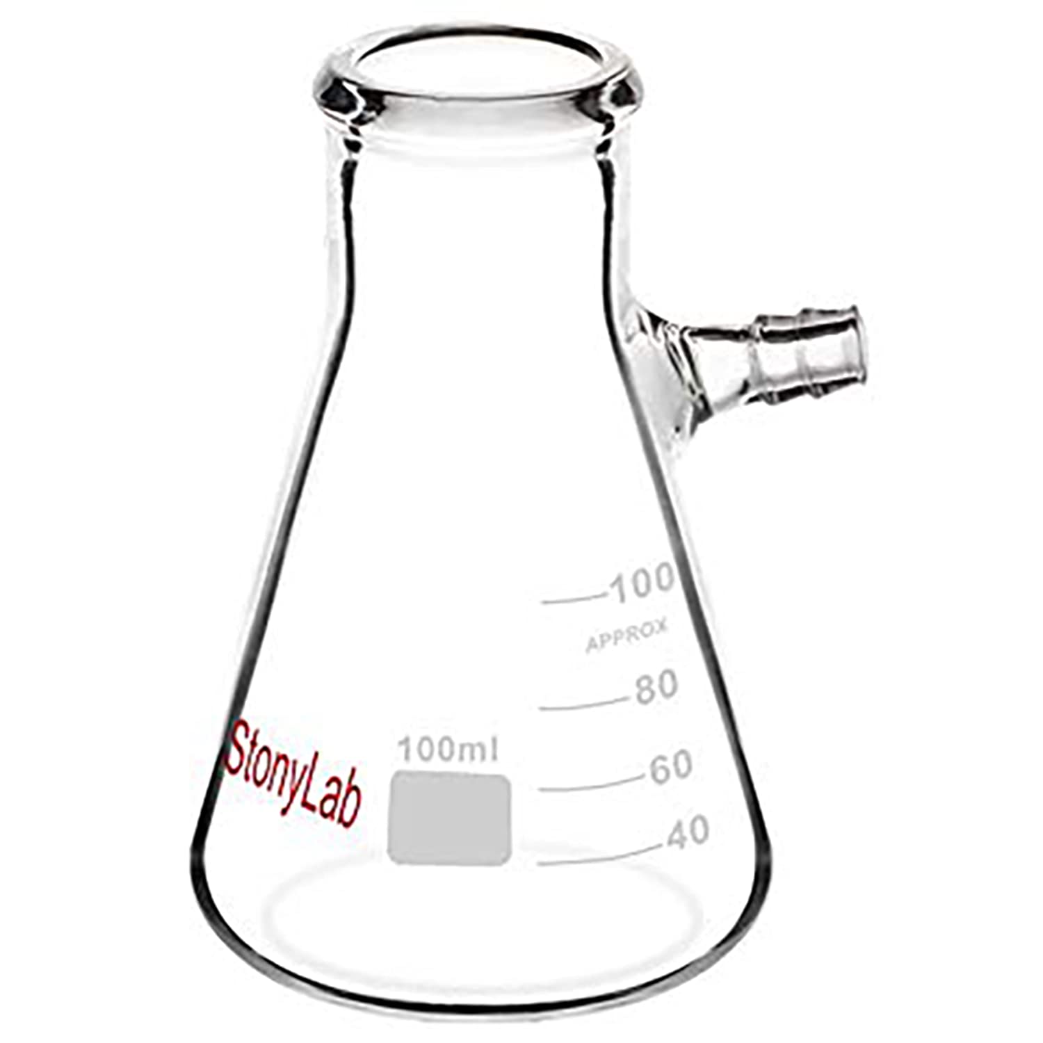 StonyLab 100ml Heavy Wall Borosilicate Glass Filtering Flask with Bolt Neck & Tubulation - Lab-Grade Chemical Resistant Flask for Filtration, Distillation & Vacuum Experiments in Chemistry Labs