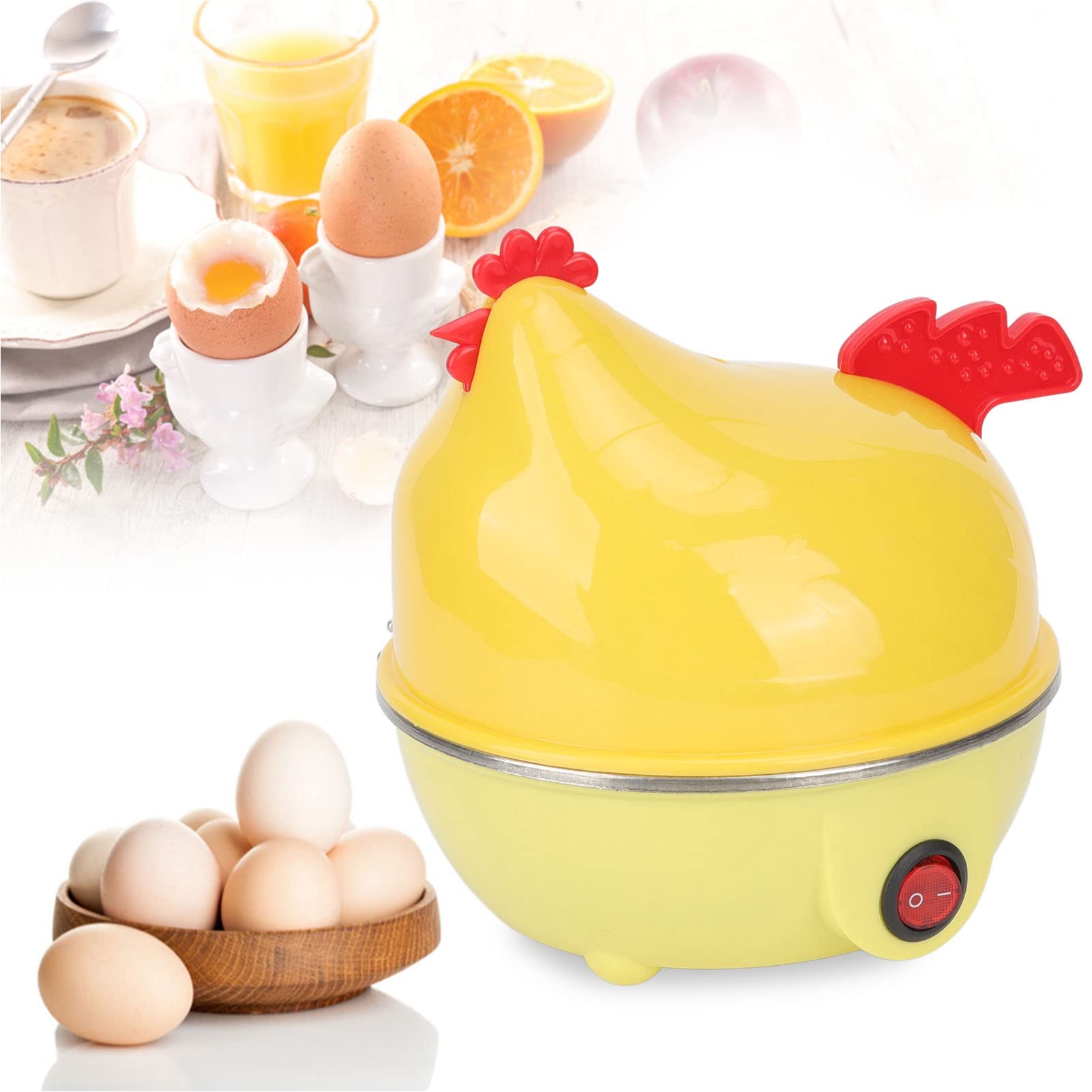 Electric Egg Cooker - 7 Egg Capacity Chicken-Shaped Rapid Egg Boiler with Auto Shut Off | Perfect for Hard/Soft Boiled Eggs, Poached Eggs & Vegetable Sandwiches | Ideal for Breakfast, Meal Prep & Healthy Cooking