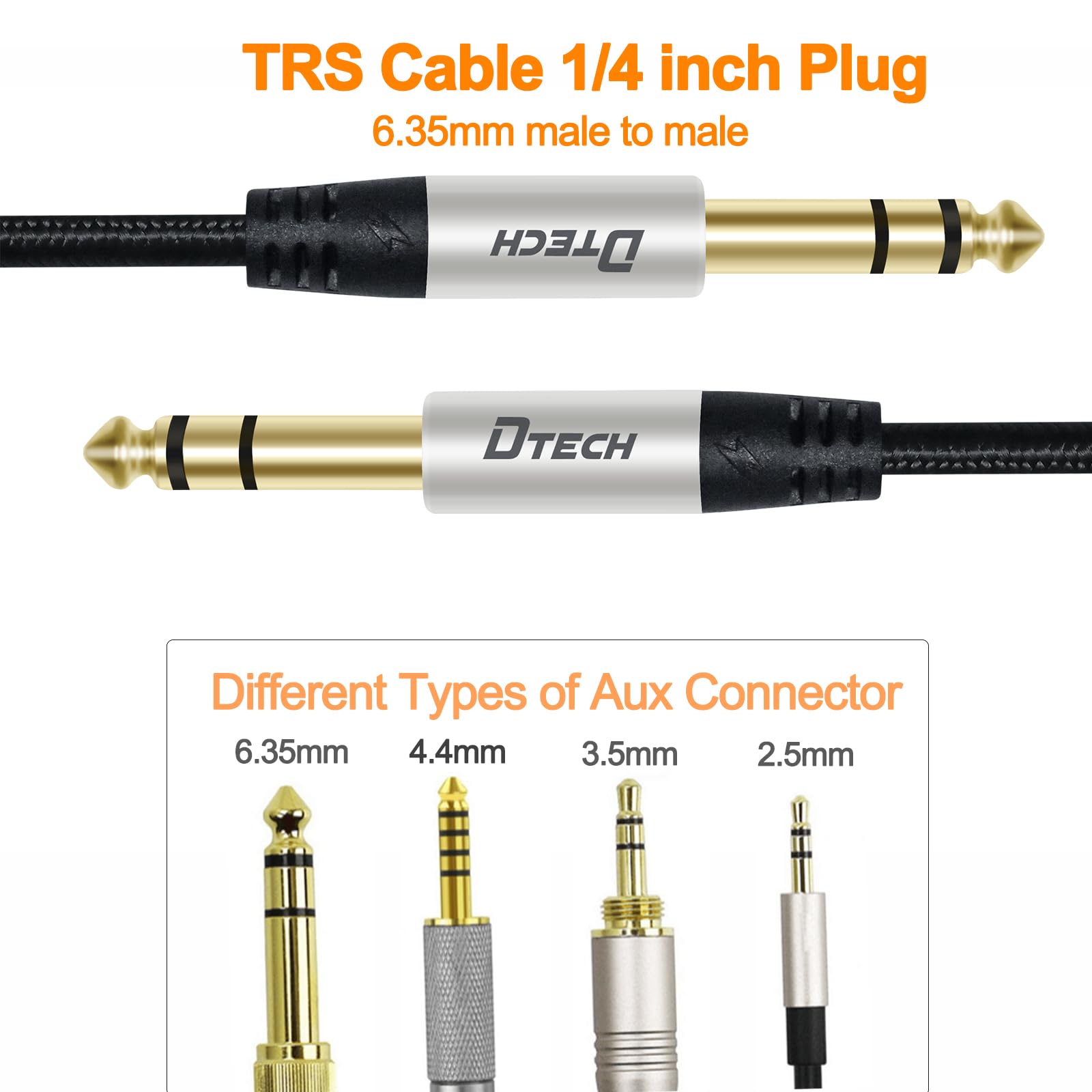 DTECH 3ft Electric Guitar Cable TRS 1/4 Instrument Cord Aux Balanced Stereo Jack Quarter Inch 6.35mm for DJ Speakers Amplifier Bass Studio Audio Monitor Mixer - Perfect for Live Performances and Home Studios