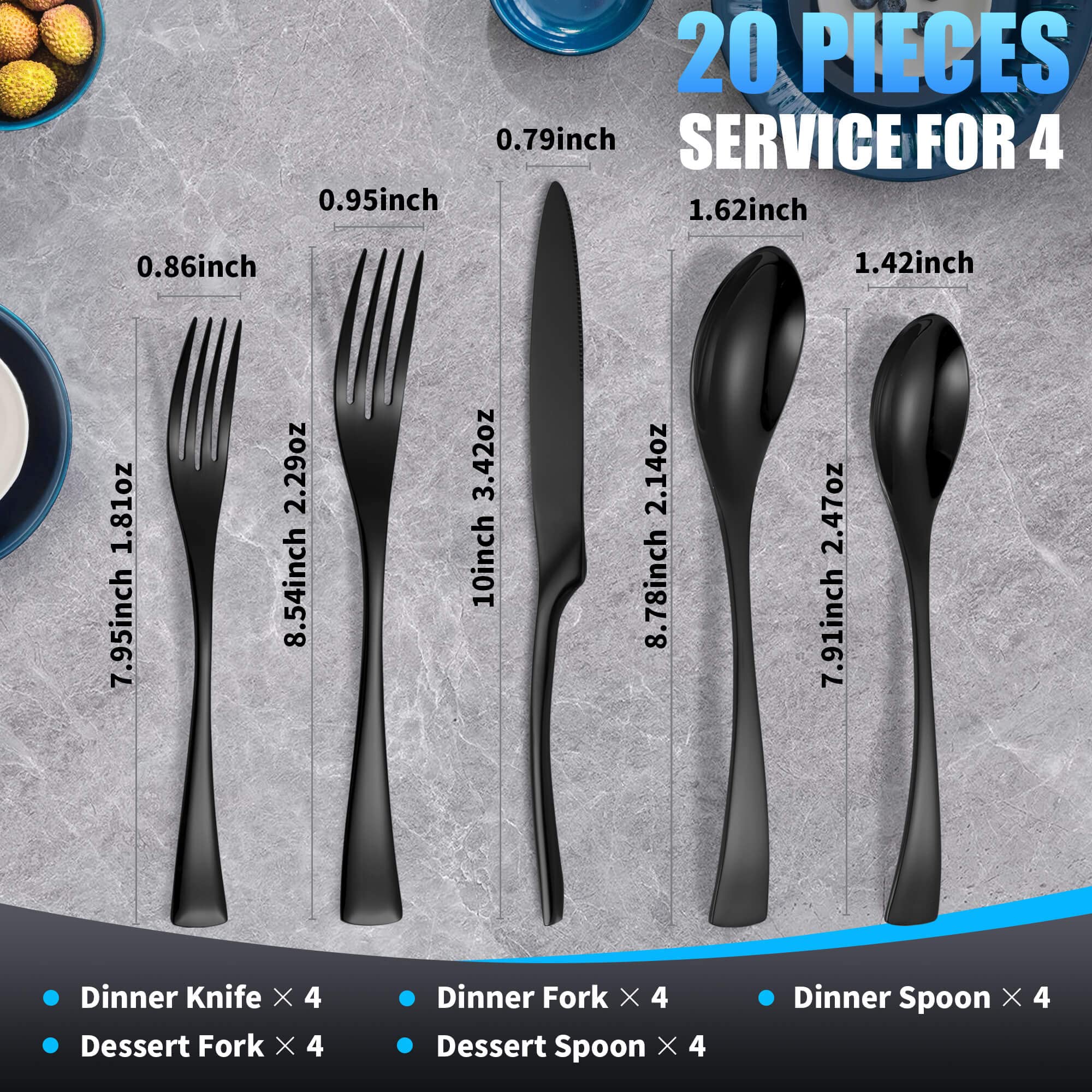 20-Piece Stainless Steel Flatware Set for 4 - Heavy Duty 18/10 Mirror Polished Silverware with Forged Stand Knife - Modern Cutlery Set Includes Forks, Spoons & Knives - Dishwasher Safe - Perfect for Dining, Parties & Everyday Use