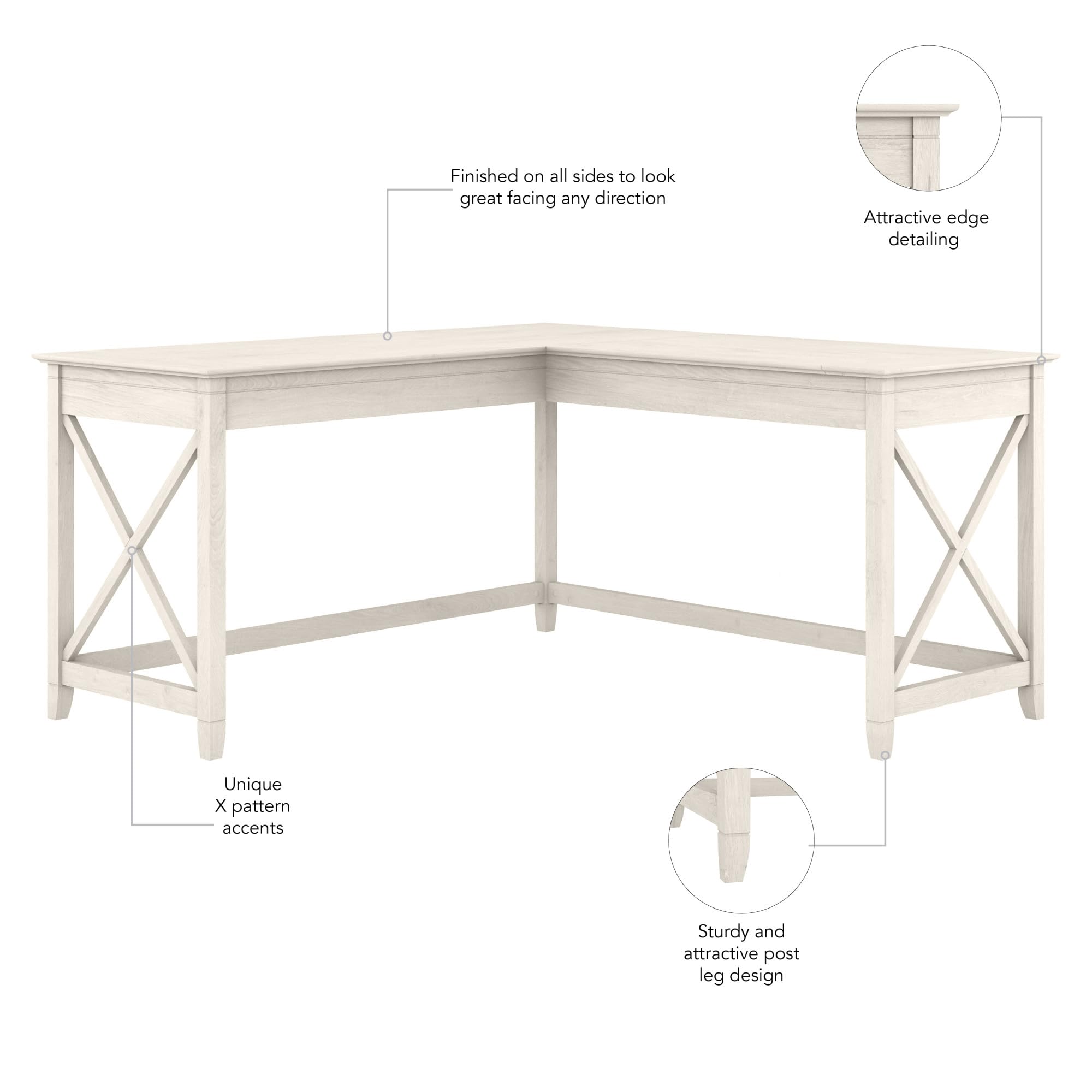 Bush Furniture Key West 60W Modern Farmhouse L Shaped Desk in Linen White Oak | 60-Inch Corner Computer Desk for Home Office, Gaming & Study | Space-Saving Workstation for Small Rooms & Apartments