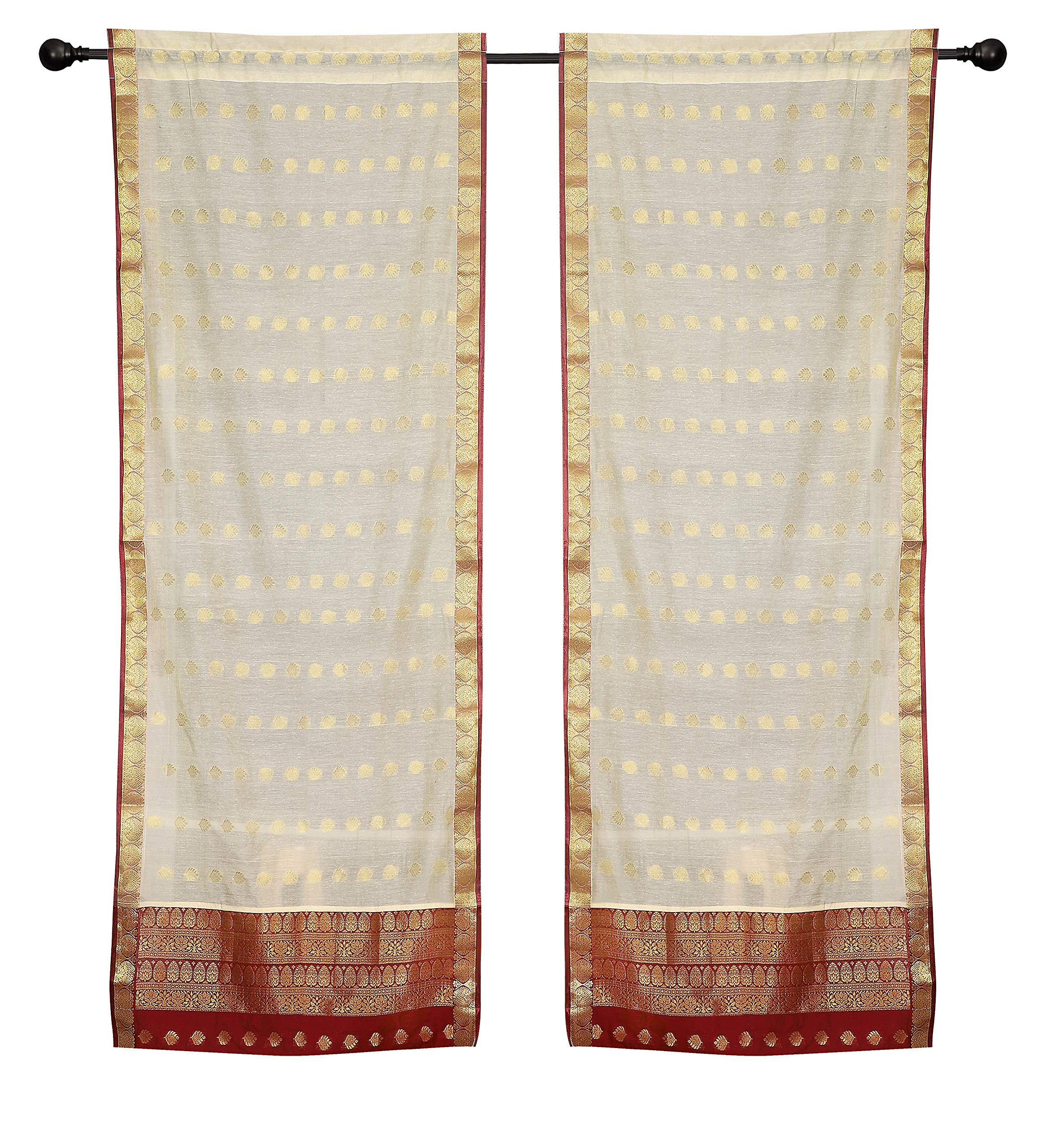 2 Cream Bohemian Indian Sari Rod Pocket Cafe Curtains 43