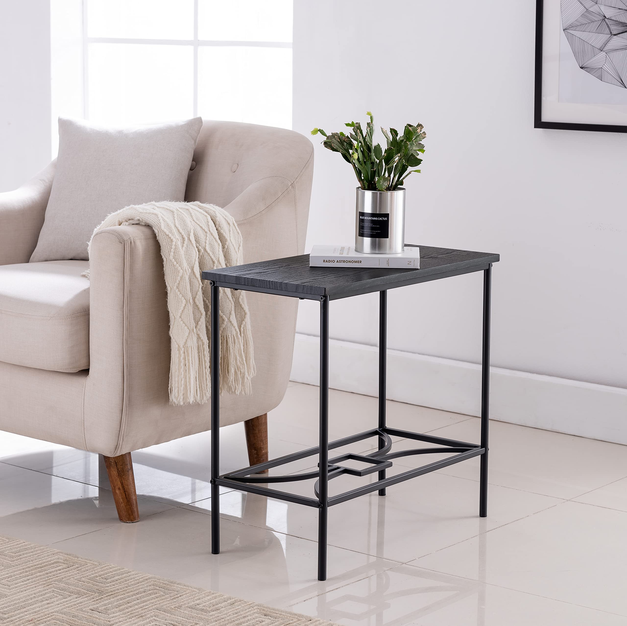 Kings Brand Furniture - Launt Side Accent Table, Black Metal & Wood End Table for Living Room, Bedroom, or Office - Modern Small Side Table with Sturdy Metal Frame & Wooden Top
