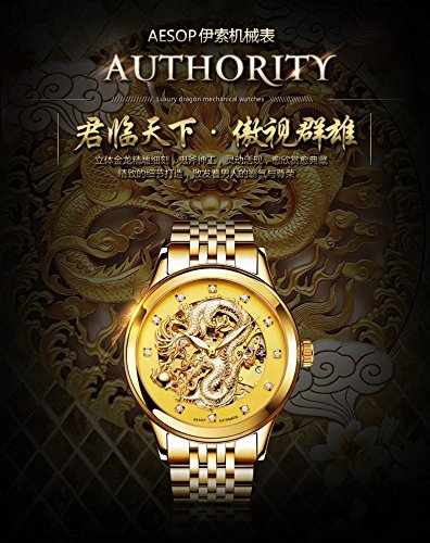 MASTOP Men's Luxury Automatic Mechanical Watch - Dragon Collection with Carved Skeleton Dial, Waterproof, Gold Stainless Steel | Perfect for Business, Formal Events & Gift Giving