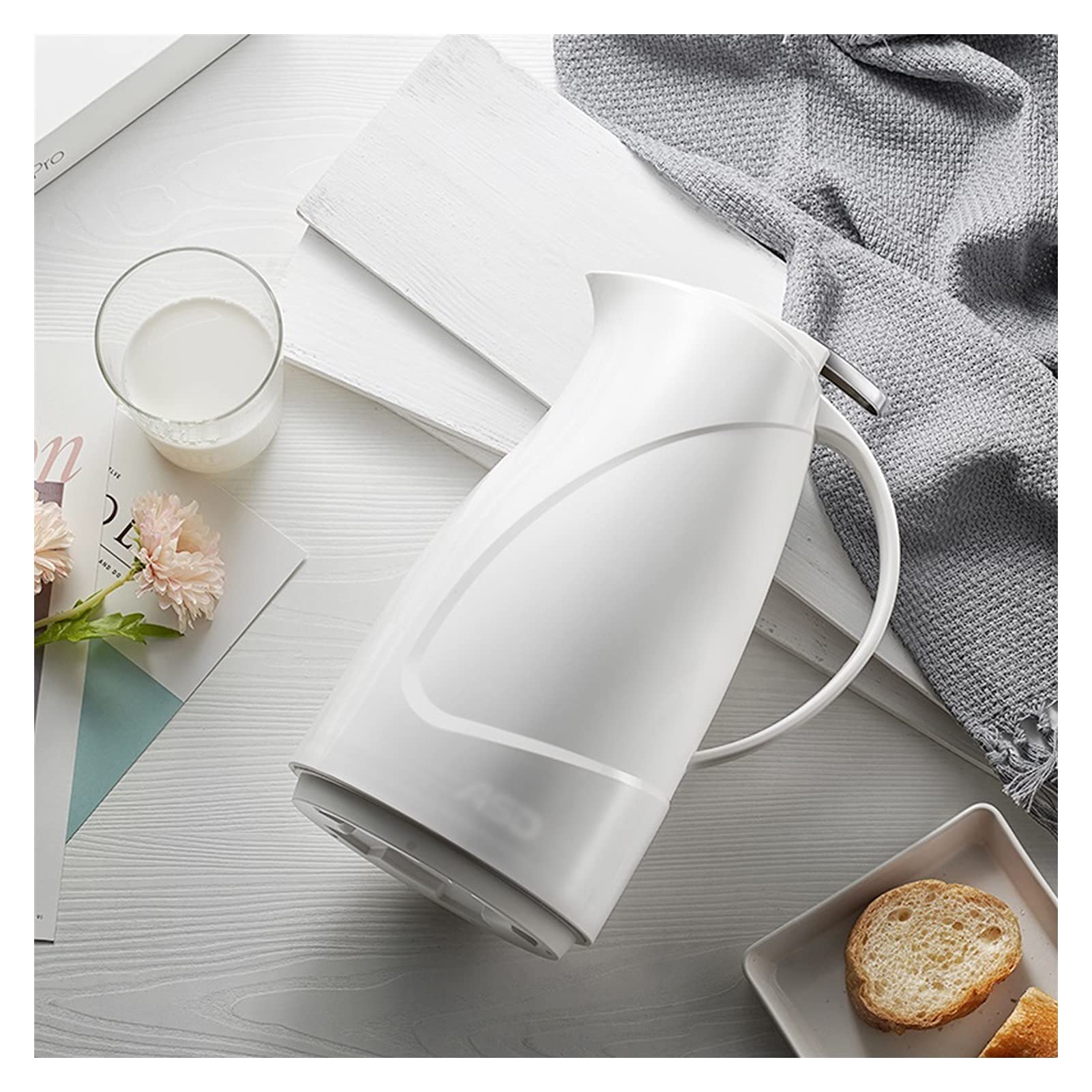 Insulated Thermal Carafe Coffee Pot - 1.5L Stainless Steel Thermos Kettle with Handle for Hot & Cold Drinks - Perfect for Home, Office, Camping - Keeps Coffee, Tea, Water Hot for 12 Hours (White)