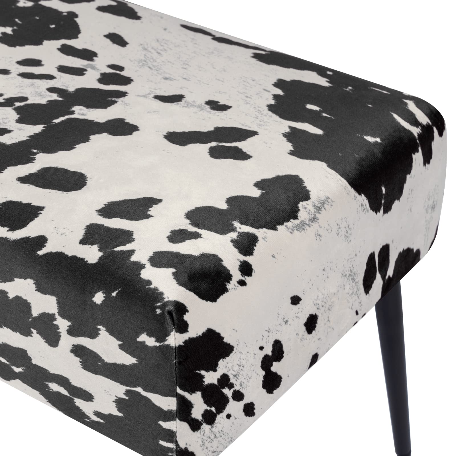 DUHOME Velvet Bench Ottoman with Cow Print - Upholstered Bedroom Bench with Black Metal Base - Perfect for Entryway, Dining Room, Living Room & Bedroom Decor - Stylish Seating & Storage Solution for Home, Office or Dorm