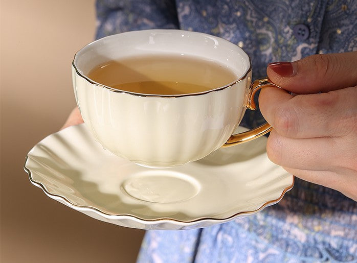 Exquisite Handmade British Bone China Tea Cup Set - Elegant Macaroon Ceramic Coffee Cups with Saucers in Gift Box | Perfect for Afternoon Tea, Birthday Gifts & Home Decor