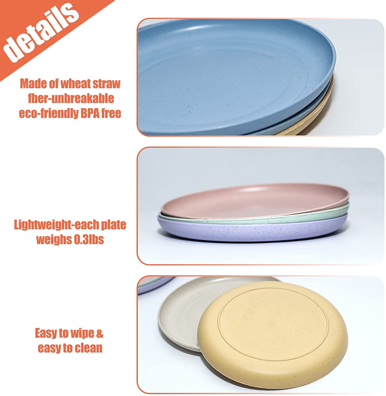 12-Pack 6-Inch Lightweight Mini Wheat Straw Plates - Reusable, Unbreakable, BPA-Free Dinner Plates - Dishwasher & Microwave Safe - Eco-Friendly for Picnics, Camping, and Daily Use