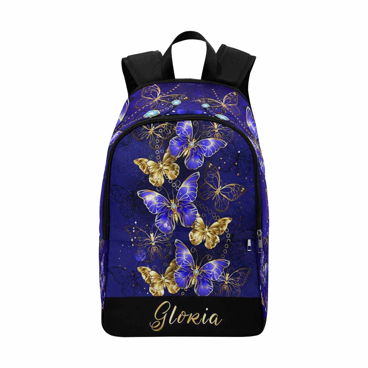 Custom Name Shoulder Bags for School & Travel - Golden Butterfly Royal Blue Personalized Backpack for Teens | Perfect for School, College, Birthday Gifts & Daily Use