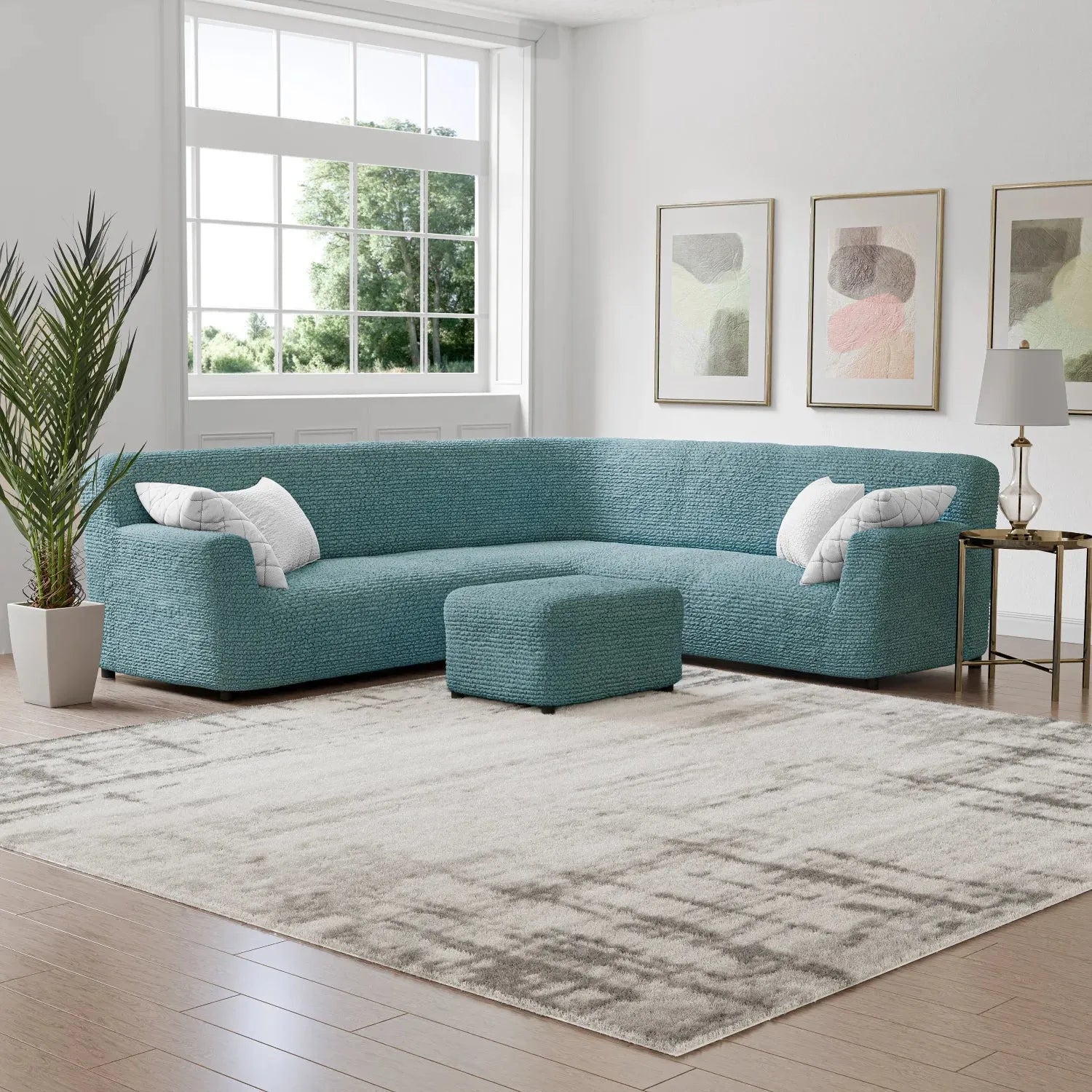 Corner Sofa Slipcover - Microfiber Stretchable Furniture Protector - Perfect for Living Room, Family Room & Home Decor