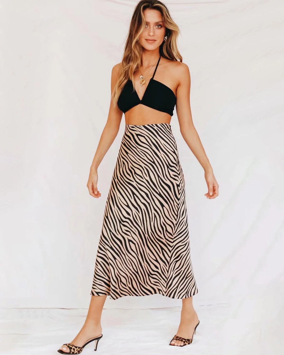 Women's Zebra Print Midi Silk Skirt - Elegant Animal Print Skirt for Women, Perfect for Office Wear, Date Night & Special Occasions