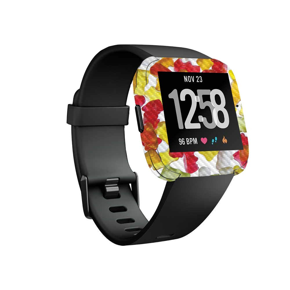 MightySkins Carbon Fiber Skin for Fitbit Versa - Gummy Bears Design | Protective & Durable Textured Vinyl Wrap | Easy to Apply, Remove & Change Styles | Made in USA | Perfect for Gym, Work & Everyday Use