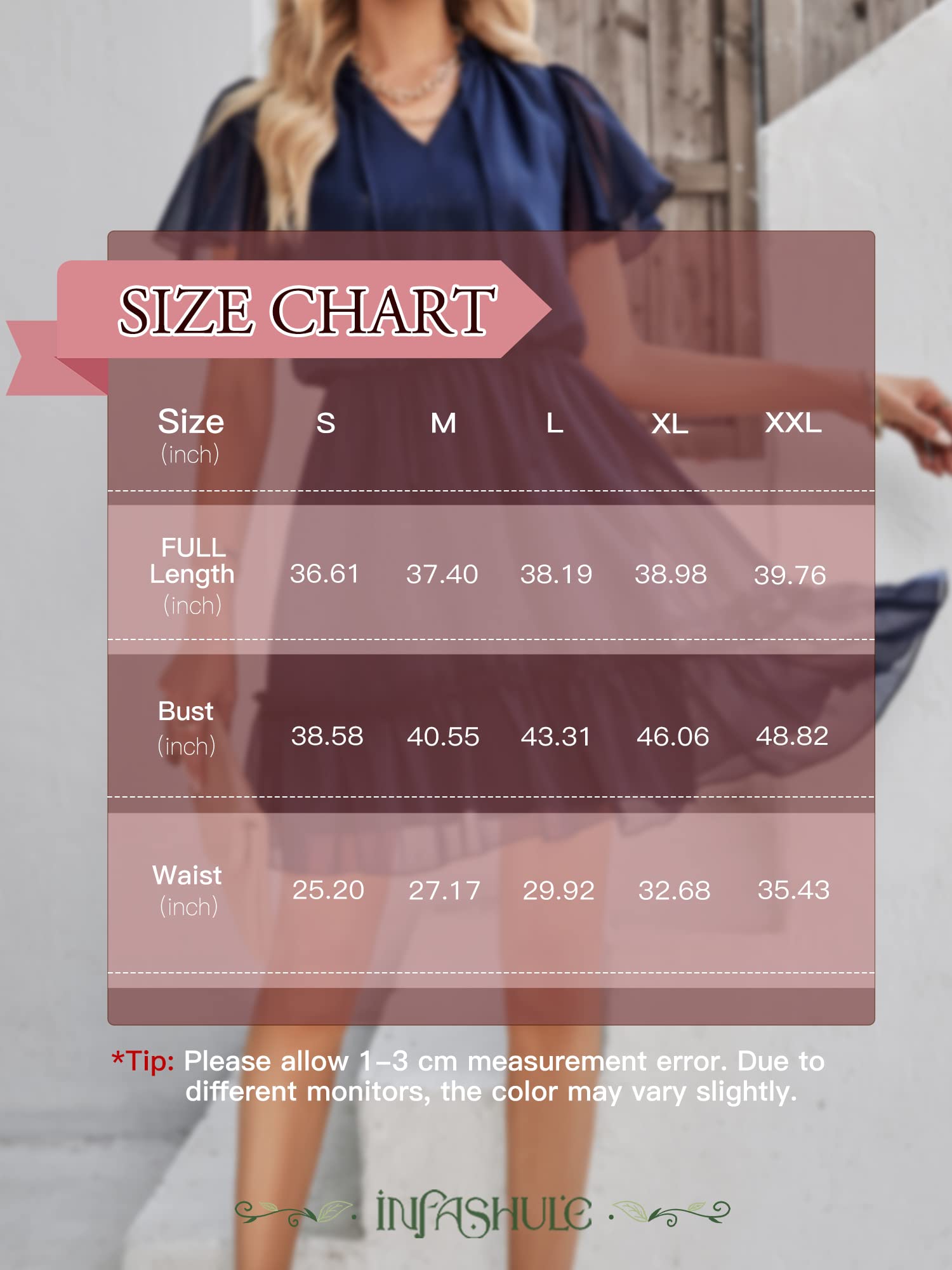 Infashule Women's Summer Dresses 2023 - Short Sleeve V-Neck Ruffle Flowy A-Line Swing Dress for Casual Outings, Beach Vacations & Date Nights