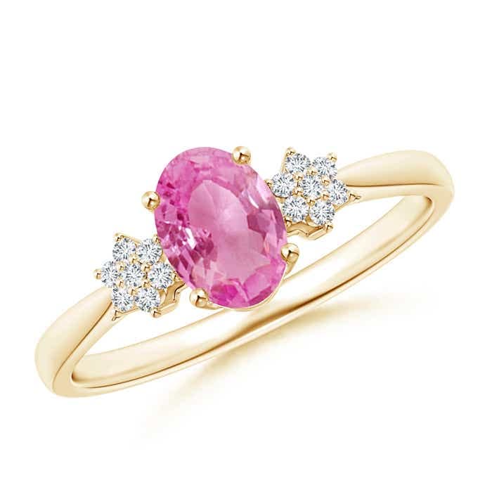 14K Yellow Gold Oval Pink Sapphire Solitaire Ring with Diamond Accents (7x5mm) - Perfect for Engagement, Anniversary & Special Occasions