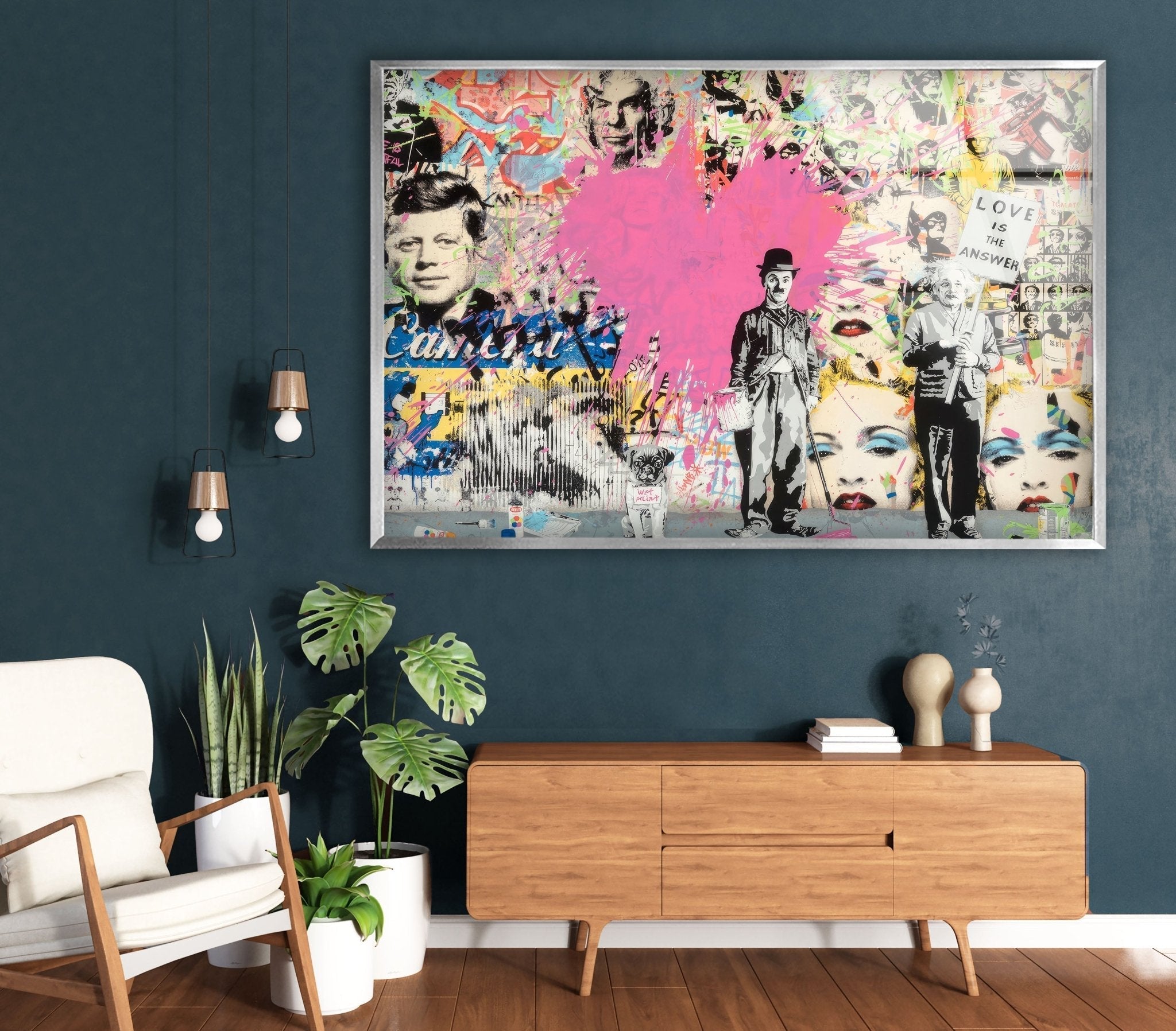 Banksy Charlie Chaplin Street Art Glass Wall Decor - Modern Urban Home & Office Artwork for Living Room, Bedroom, or Office