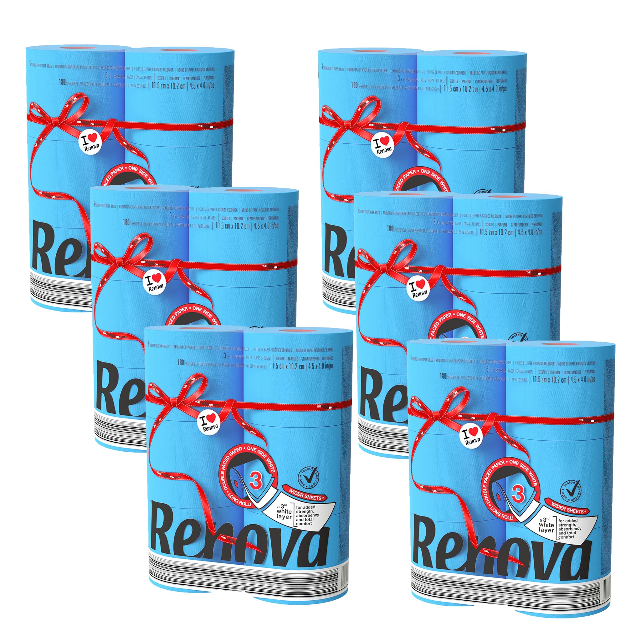 36-Pack 3-Ply Blue Toilet Paper Jumbo Rolls (180 Sheets per Roll) - Soft, Strong & Absorbent Bathroom Tissue for Home, Office, and RV Use