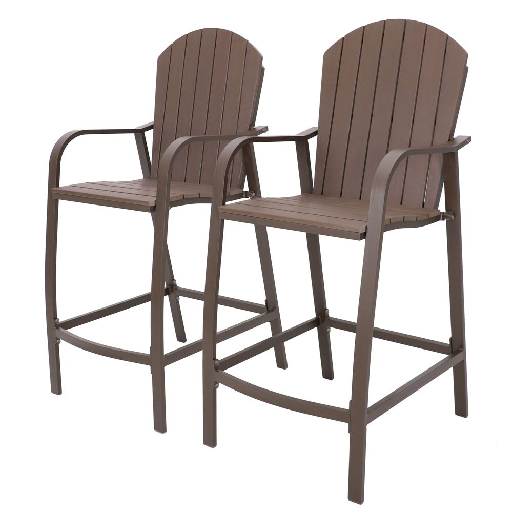 **Heavy Duty All-Weather Counter Height Bar Stools Set of 2 – Brown Aluminum Frame & Polywood for Indoor & Outdoor Use – Perfect for Patio, Deck, Kitchen, or Bar**