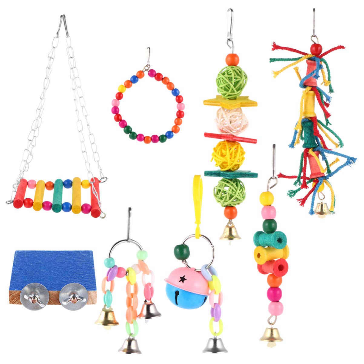 Colorful Parrot Swing Toy with Bell - Chewable Hanging Bird Cage Accessory for Parrots, Cockatiels & Small Birds - Perfect for Playtime, Exercise & Mental Stimulation in Bird Cages or Play Stands