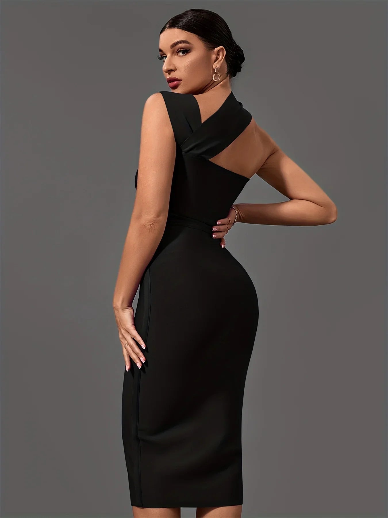 Black Bandage Dress for Women - Elegant Midi Bodycon Party Dress with Halter Neck & Sexy Cut Out | Perfect for Birthday, Evening, Club Outfits & Summer Events | Formal & Casual Occasions