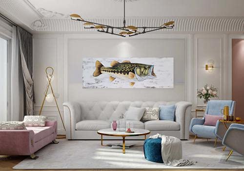 YHSKY ARTS Coastal Canvas Wall Art - Textured Large Mouth Fish Painting, Modern Abstract Marine Life Artwork for Living Room, Bedroom & Bathroom Decor | Beach House & Ocean Theme Home Decoration