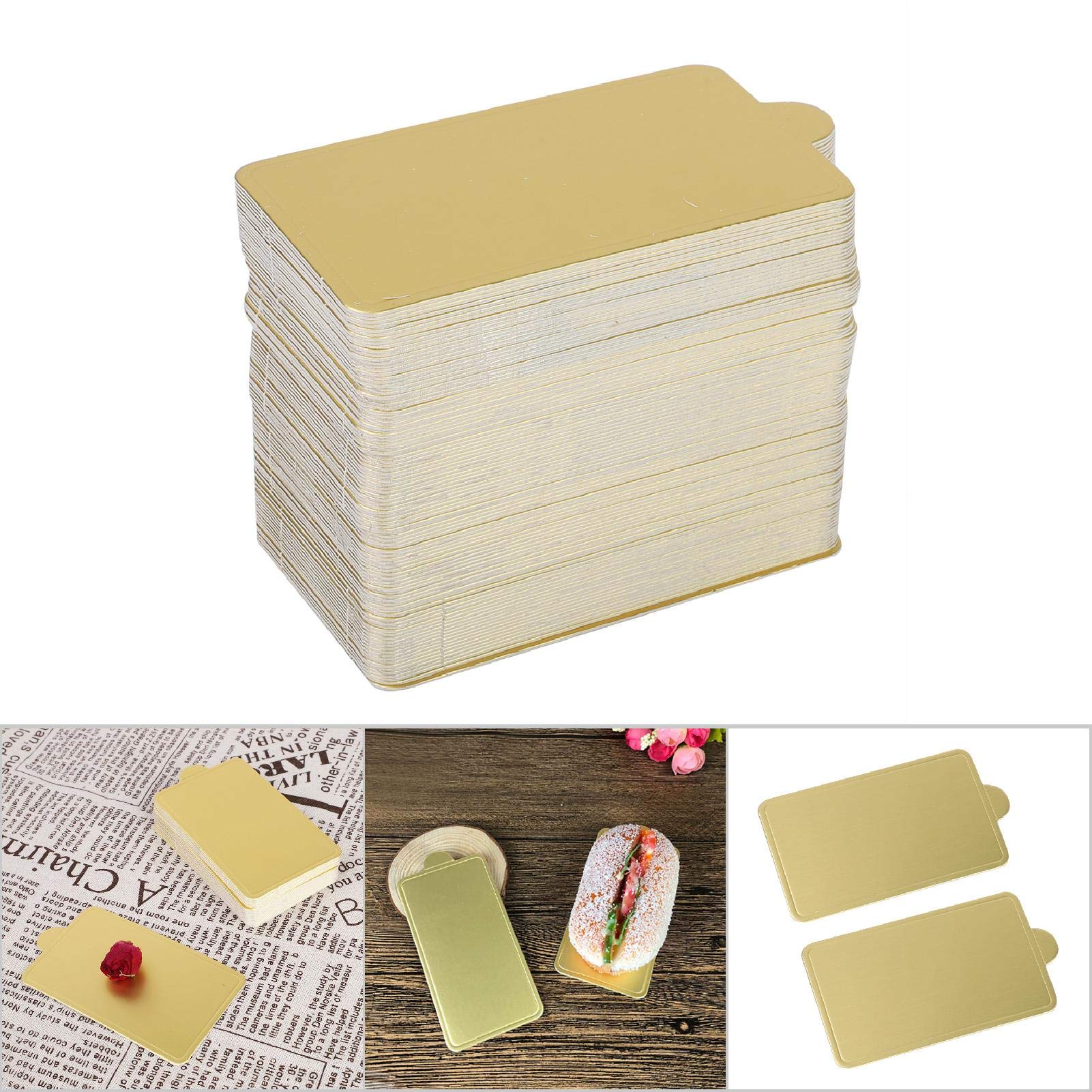 100 PCS Gold Cardboard Cake Bases - Small Rectangle Mousse Cake Boards for Wedding, Birthday Cupcake & Dessert Displays - Perfect for Bakeries, Party Planners & Home Baking