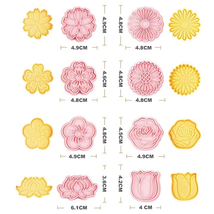3D Flower Cookie Cutter Set - 8 Piece Stainless Steel Biscuit Cutters with Embossing Stamps for DIY Baking, Cake Decorating, Fondant & Pastry Making - Perfect for Birthday Parties, Wedding Cakes & Holiday Cookies