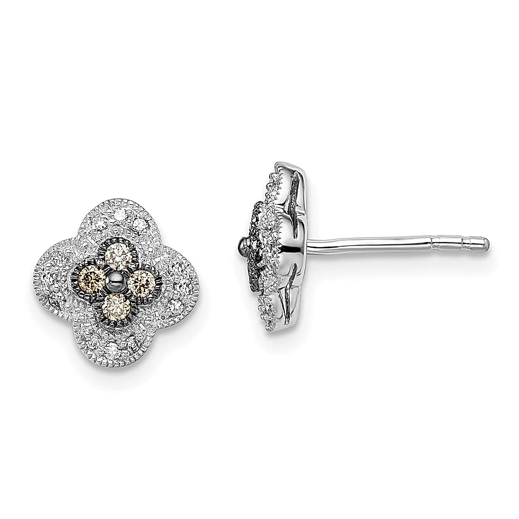925 Sterling Silver Champagne Diamond Small Flower Stud Earrings for Women - Elegant Ball Button Post Earrings, Perfect Gift for Her | Wedding, Party, Date Night Jewelry