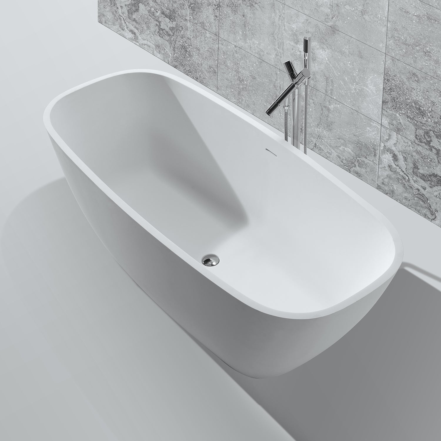 DAX Oval Freestanding Matte Solid Surface Bathtub with Central Drain & Overflow - 67.75