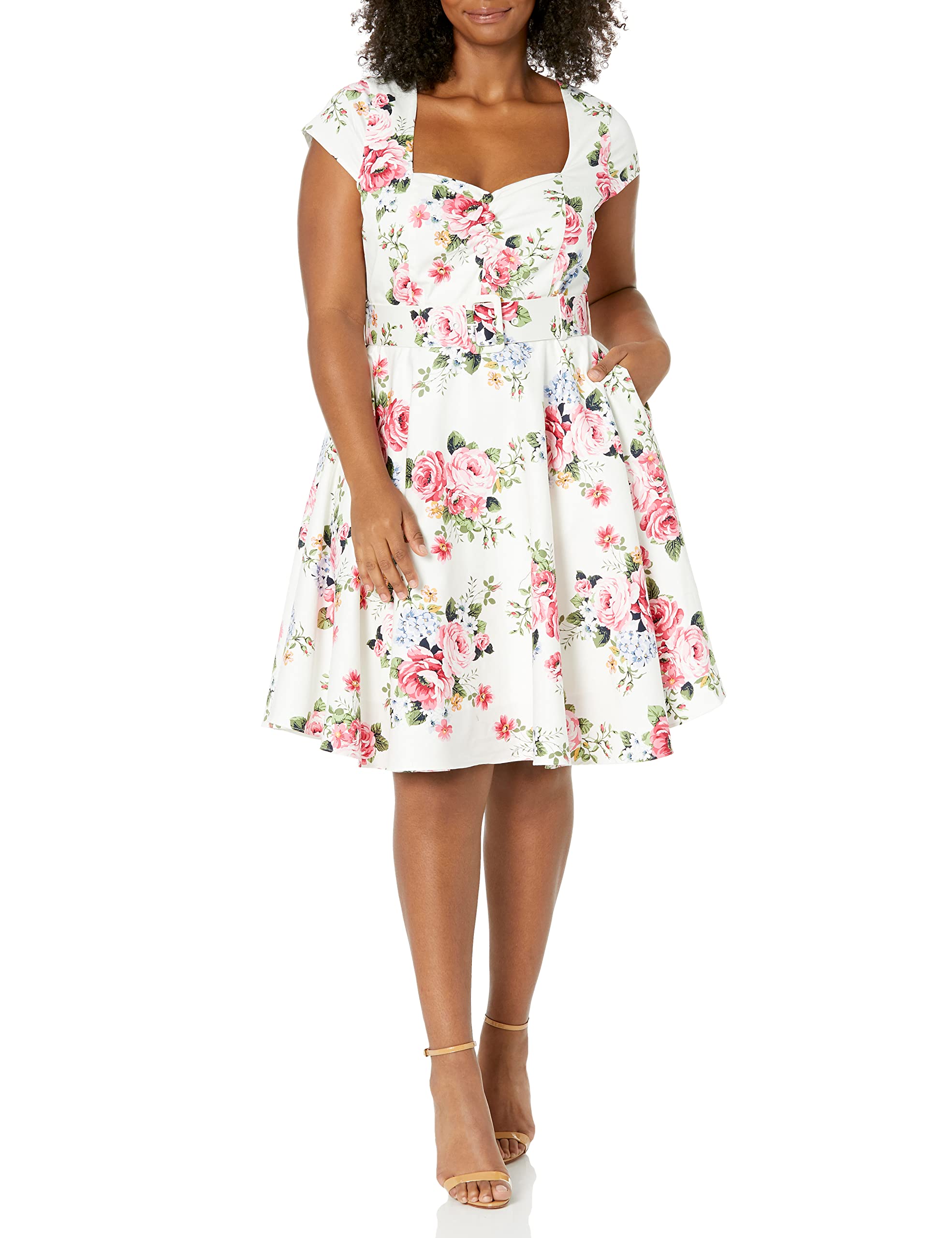 Plus Size Women's Vintage Sweet Dress - Floral Flowy Midi Dress for Casual Wear, Parties & Special Occasions