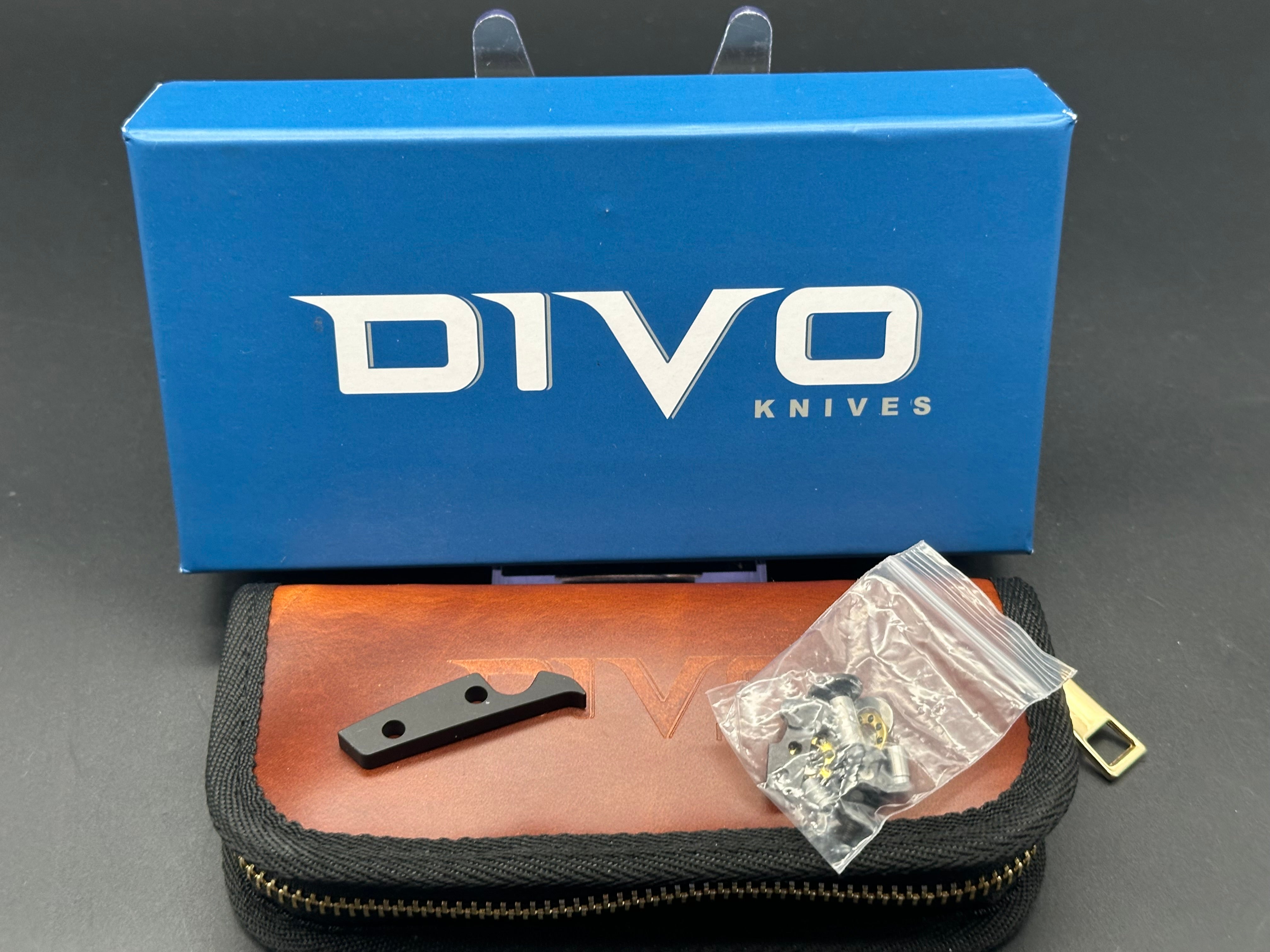 Divo Knives Buzz Reverse Tux Bead Blasted Titanium Folding Knife - Black Washed 20CV Blade, Zircuti Back Spacer & Skiff Bearings - EDC, Outdoor, Camping & Tactical Use