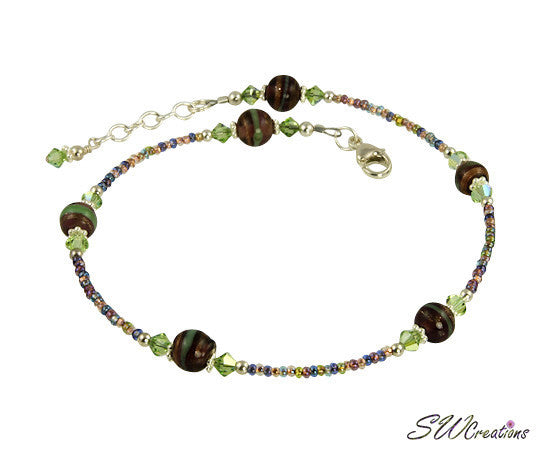 Peridot Amethyst Swirl Beaded Anklet Bracelet - Handmade Gemstone Ankle Jewelry for Women - Perfect for Beach, Summer & Boho Fashion