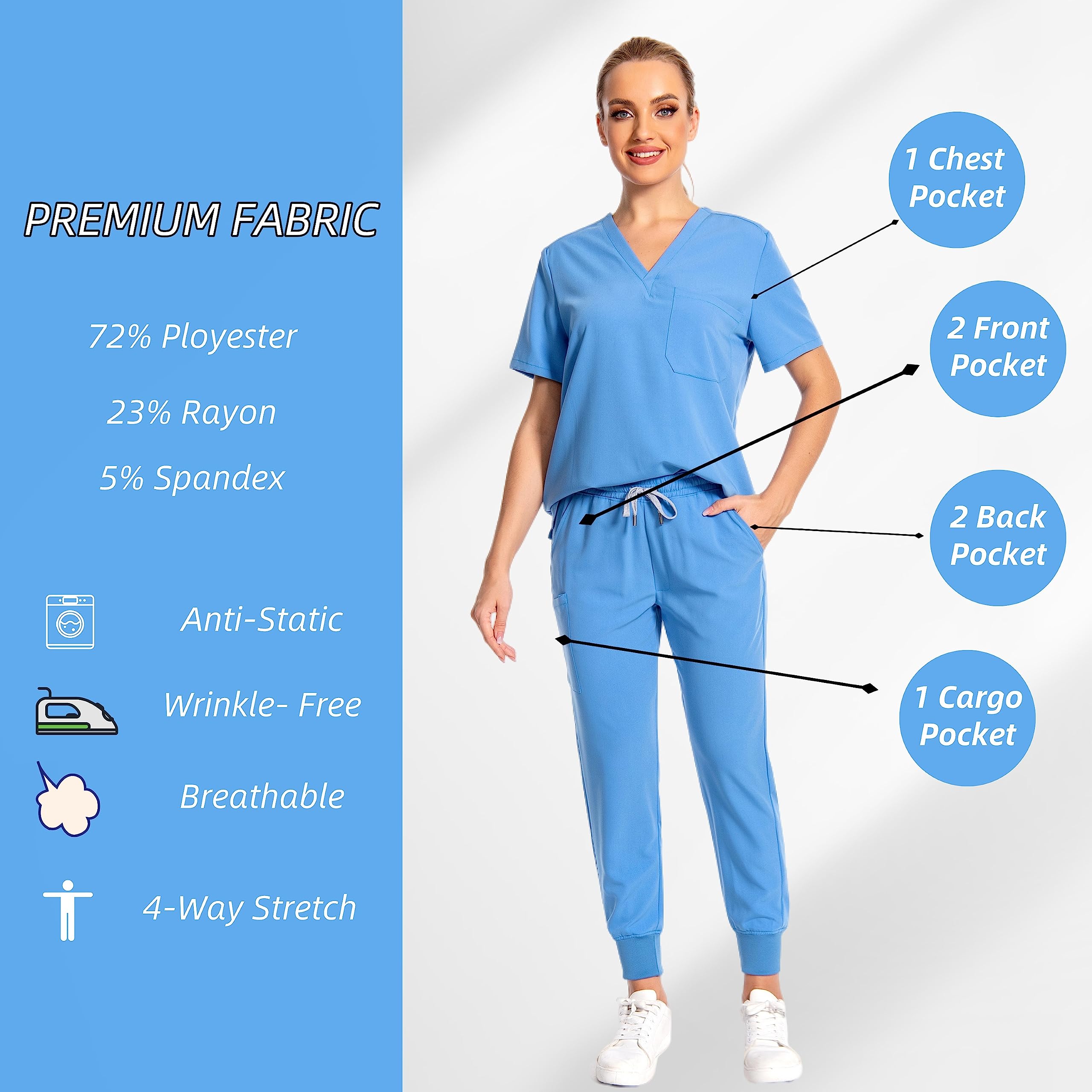 Women's Nurse Uniform Set - Classic V-Neck Scrub Top & Comfortable Jogger Scrub Pants | Medical Scrubs for Healthcare Professionals | Perfect for Hospitals, Clinics & Nursing Shifts