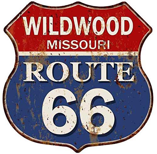 Vintage Route 66 Shield Metal Sign - 12x12 Inch High Gloss Wall Decor for Man Cave, Garage & Bar - Wildwood Missouri Collectible Retro Tin Sign