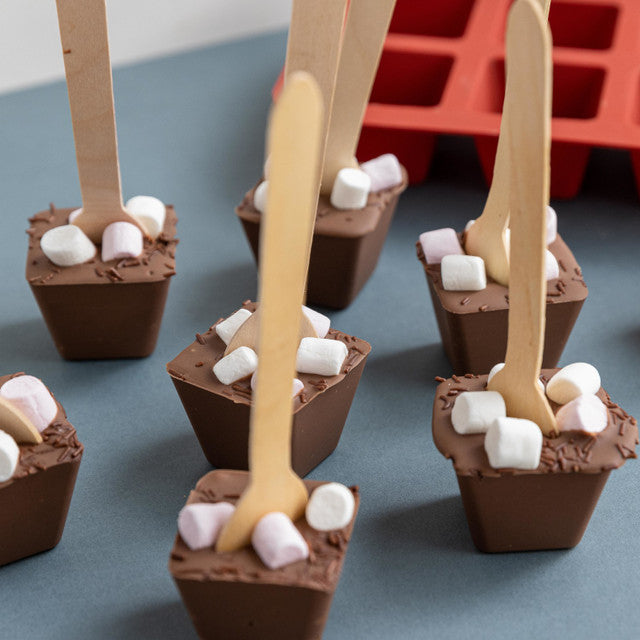 Premium Hot Chocolate Mould Set with 24 Stainless Steel Spoons - Red Silicone Chocolate Maker for DIY Desserts, Holiday Gifts & Party Treats - Perfect for Christmas, Valentine's Day & Family Baking Fun