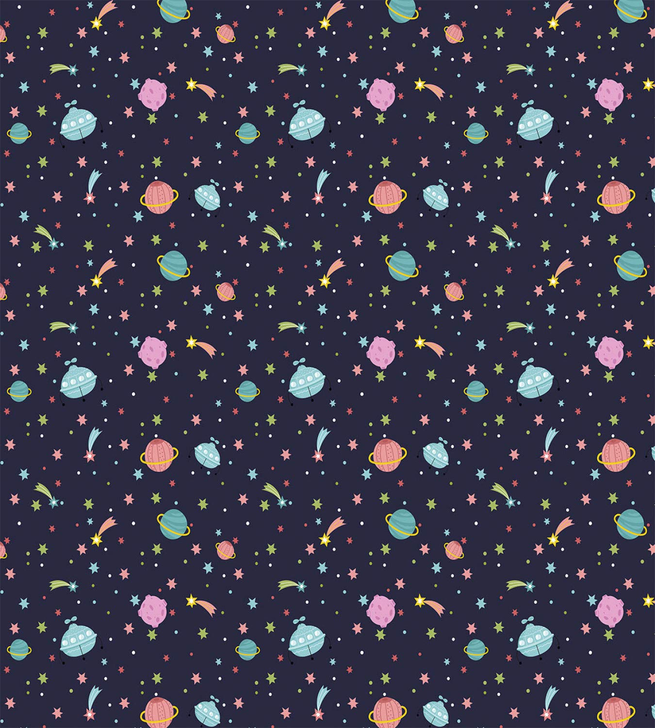 Ambesonne Space Duvet Cover Set - King Size Navy Blue Galaxy Bedding with Alien Planets, Shooting Stars & Polka Dots - 3 Piece Comforter Set Includes 2 Pillow Shams - Perfect for Sci-Fi Themed Bedrooms, Kids Rooms & Astronomy Lovers
