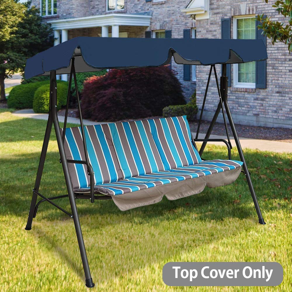Waterproof UV Block Sun Shade Swing Canopy Replacement Cover - 3 Seat Outdoor Patio Swing Chair Top for Garden, Backyard & Poolside (Blue) | Perfect for Relaxing in Shade During Sunny Days