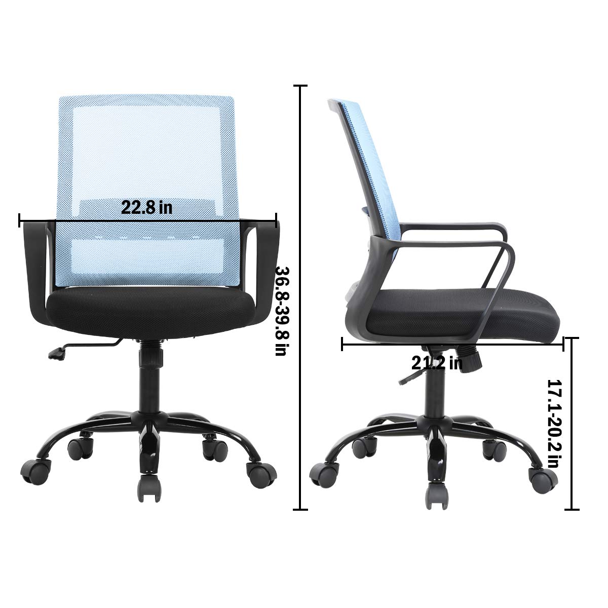 Ergonomic Office Chair - Adjustable Height Mesh Computer Desk Chair with Lumbar Support & Armrests - Modern Swivel Task Chair for Women & Men - Home Office, Gaming & Workspace (Blue)