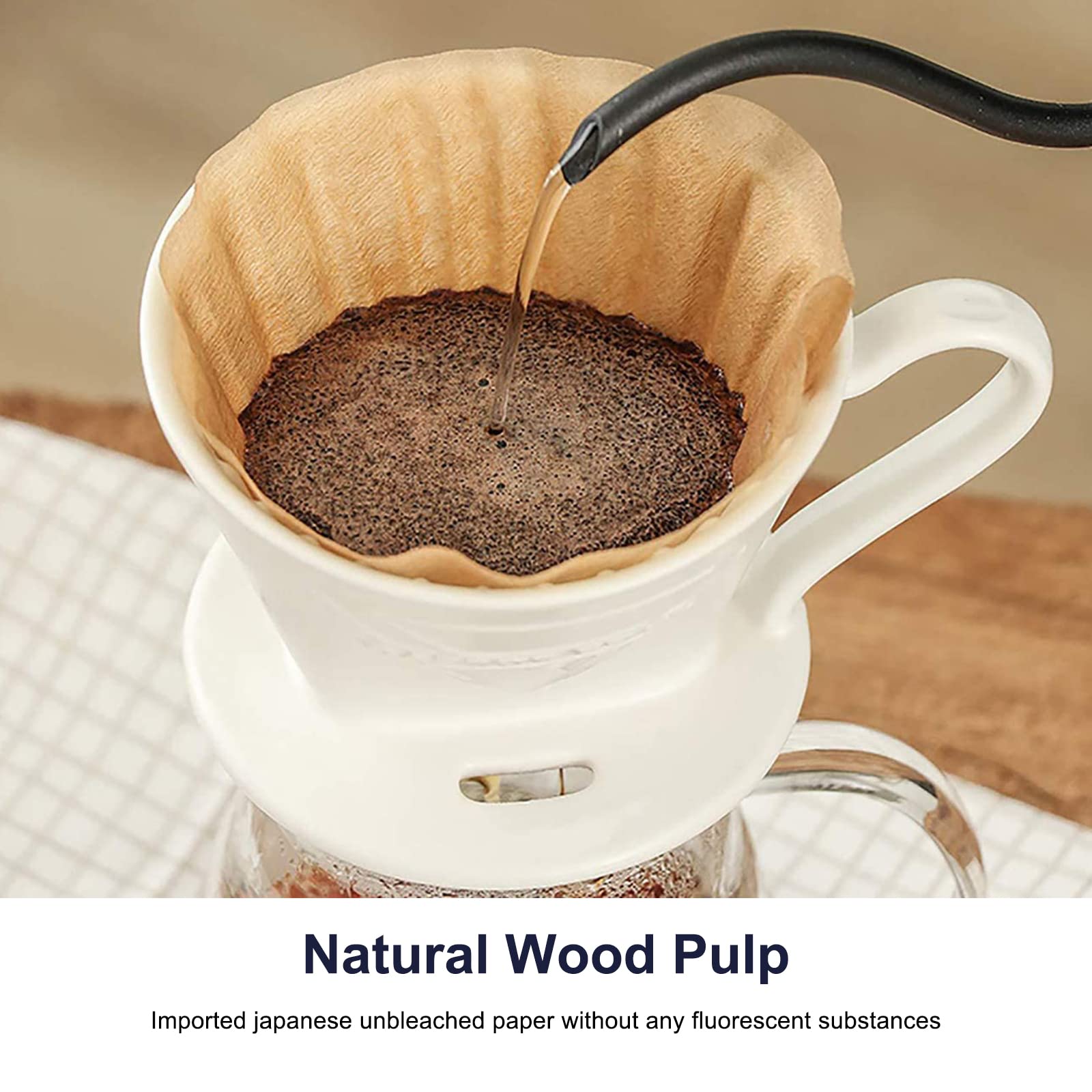 100 Unbleached Cone Coffee Filters for Drip Brewing - Eco-Friendly Paper Filters Compatible with Espresso Makers & Coffee Drippers | Perfect for Home, Office & Camping Use