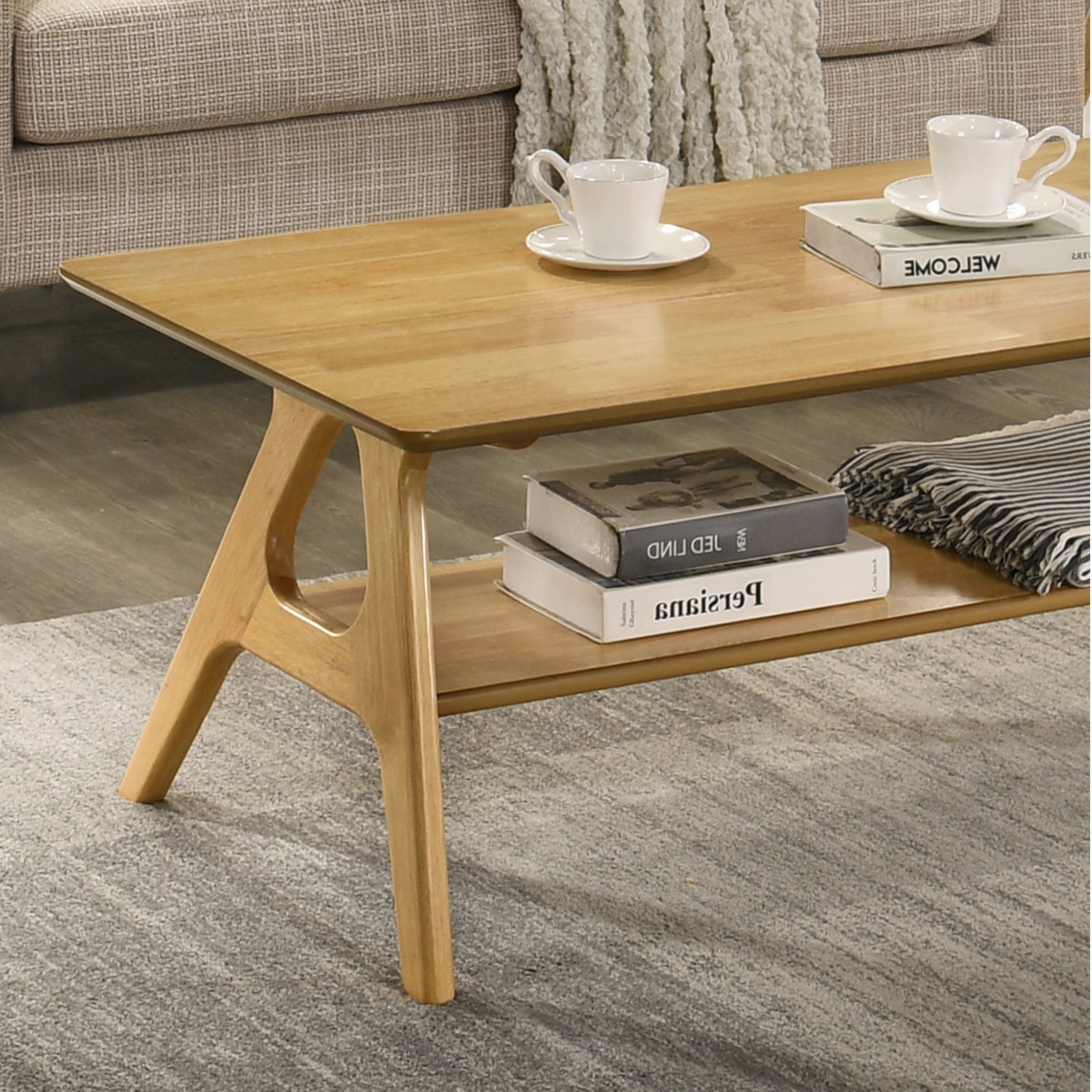 Roundhill Furniture Arona Mid Century Modern Wood Shelf Coffee Table - Stylish Living Room Accent Table for Books & Decor