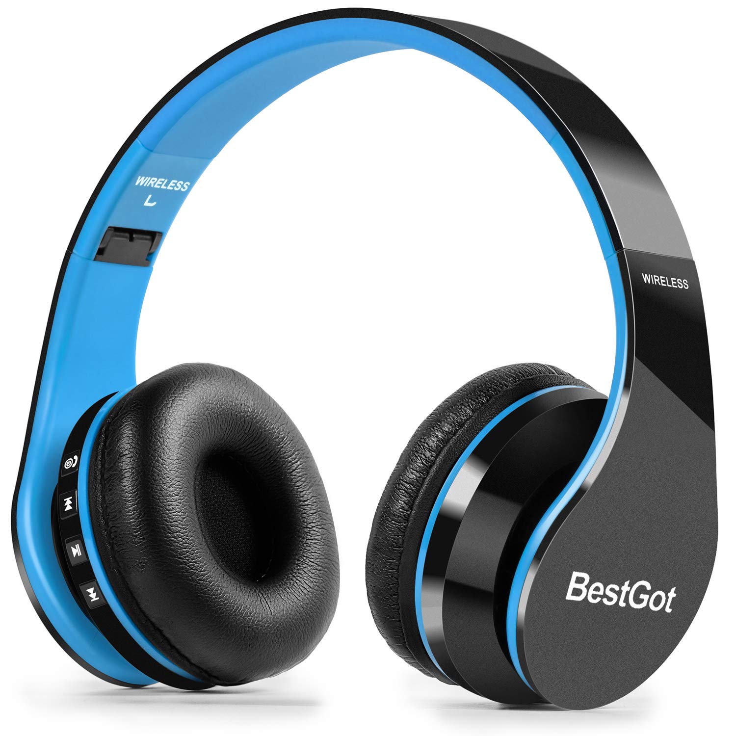 BestGot BT6002 Kids Bluetooth Headphones - Wireless Foldable Headset for Boys & Girls, Compatible with iPhone, Android, iPad, PC, Laptop, Tablet - Perfect for Online Classes, Gaming, Travel & Home Use (Black/Blue)