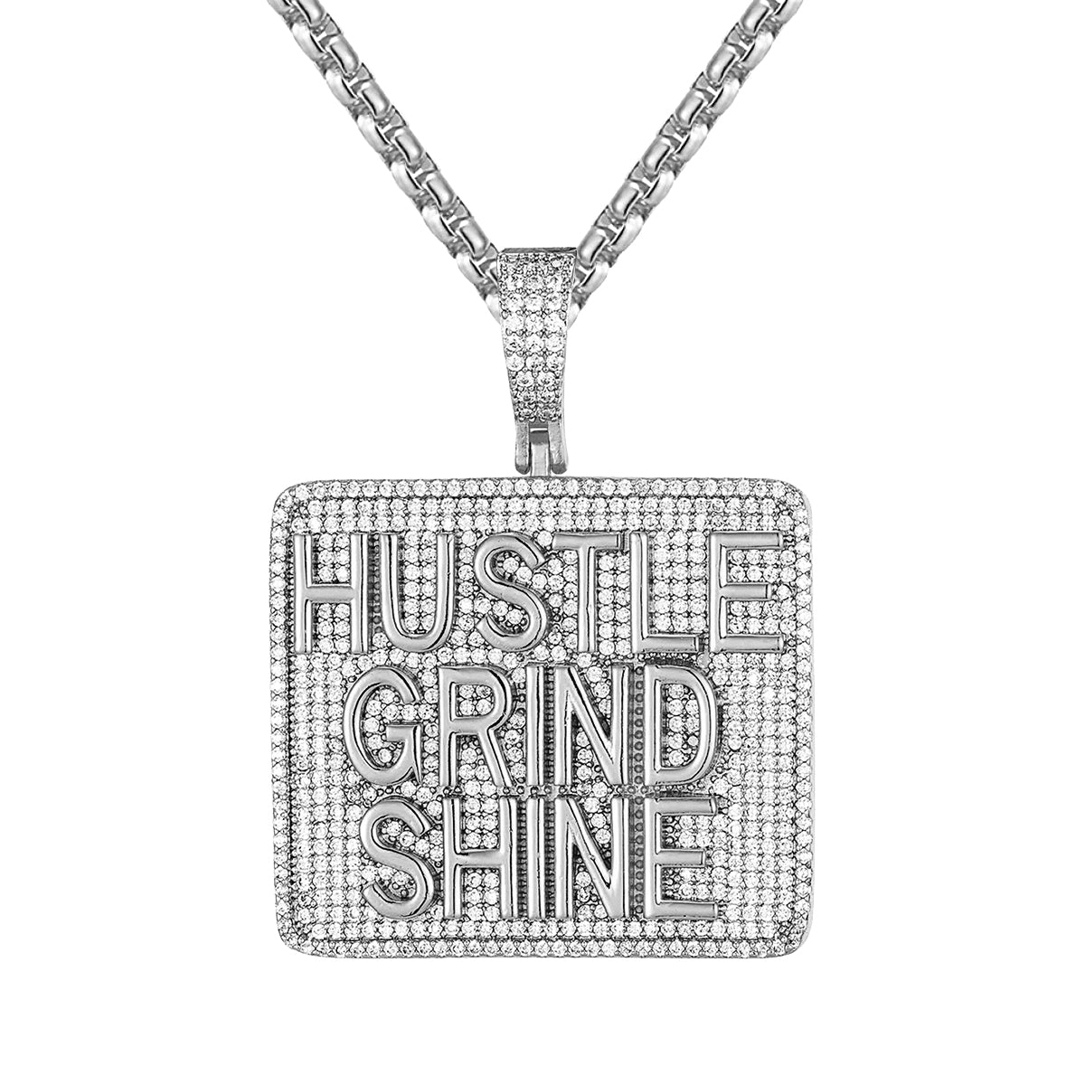 Custom Sterling Silver 'Hustle Grind Shine' Icy Hip Hop Pendant for Men - Perfect for Rappers, DJs & Streetwear Fashion