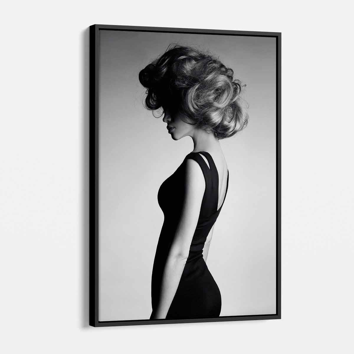 Elegant Grey Lady in Black Dress Wall Art Canvas Print - Vintage Home Decor for Living Room, Bedroom & Office