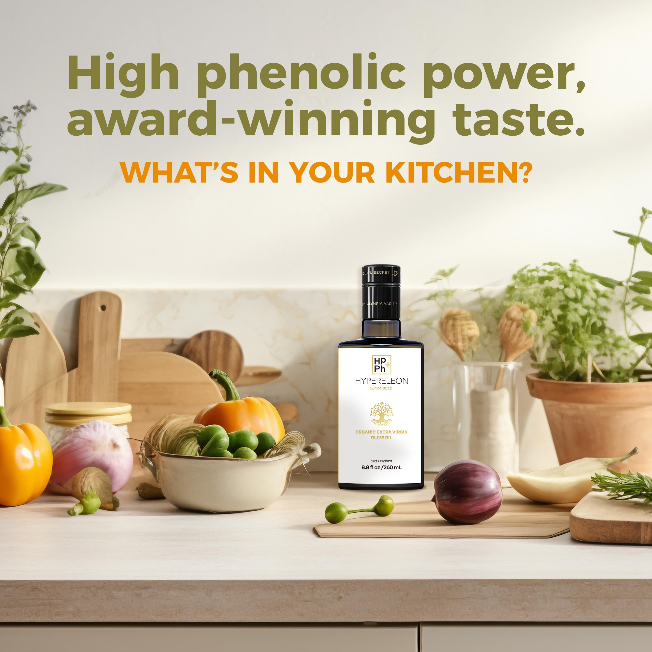 HYPERELEON ULTRA GOLD Premium Organic Greek Extra Virgin Olive Oil - 100% Pure, Natural, Unfiltered & Rich in Polyphenols - Award-Winning (95 Global Awards) - 260ml Bottle - Perfect for Salad Dressing, Cooking & Healthy Diets