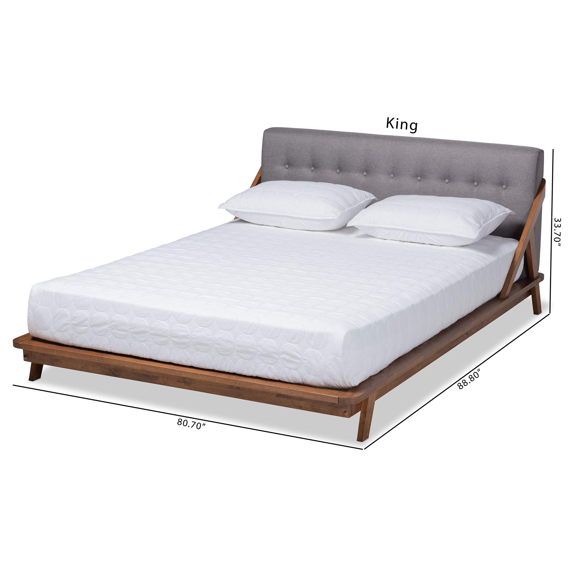 Baxton Studio King Size Platform Bed Frame - Modern Gray & Walnut Wood Finish - Perfect for Master Bedroom, Guest Room, or Apartment