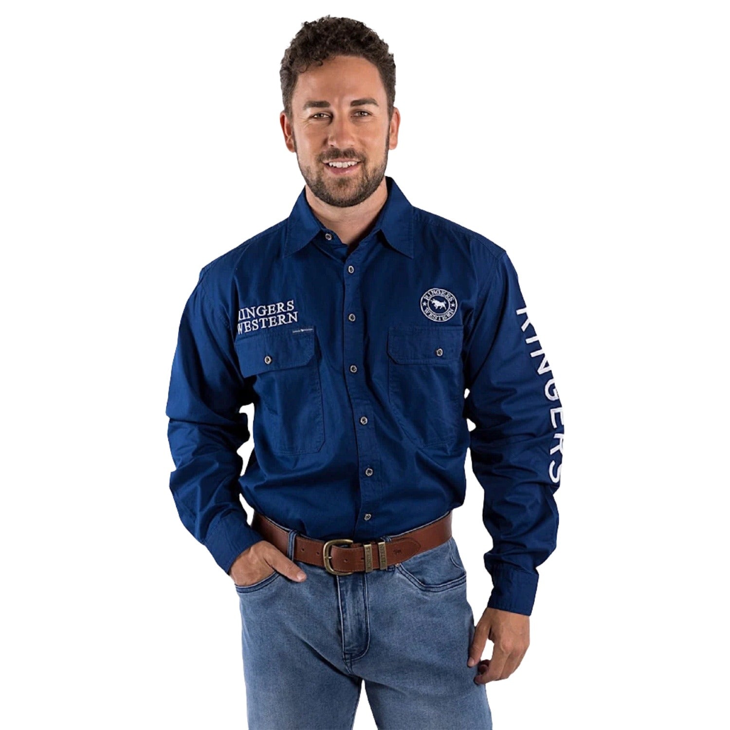 Ringer's Western Men's Hawkeye Button-Up Work Shirt - Navy/White Plaid Flannel for Ranch Work & Outdoor Activities