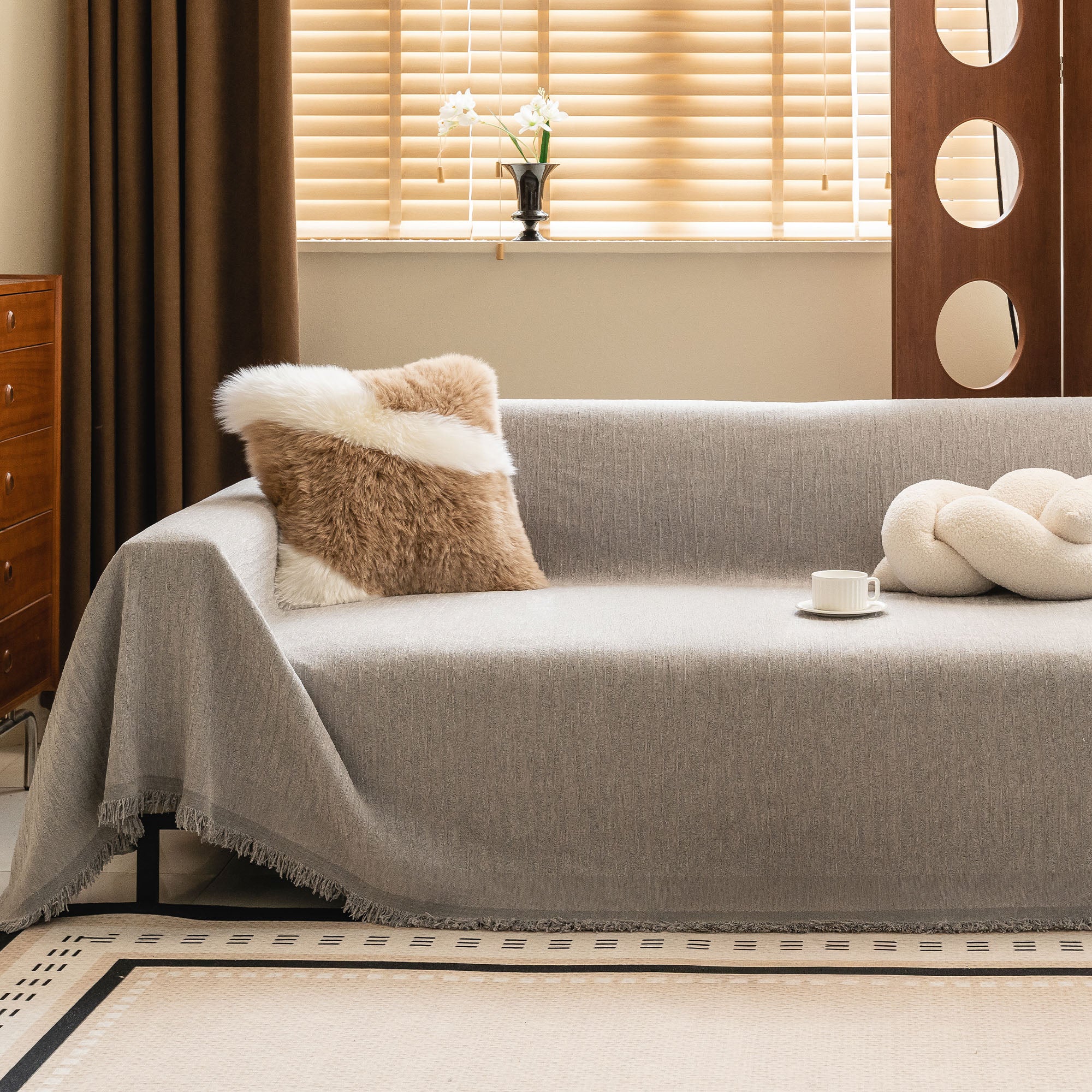 Premium Soft & Durable Neutral Sofa Cover - Pet Friendly Woven Couch Protector for Living Room, Bedroom & Home Decor | Washable Furniture Cover for Dogs & Cats