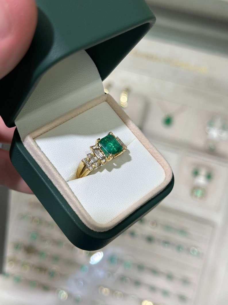 3.57tcw 18K Gold Emerald and Diamond Engagement Ring - Baguette & Round Cut Green Gemstone Wedding Band for Women, Perfect for Proposals, Anniversaries & Special Occasions