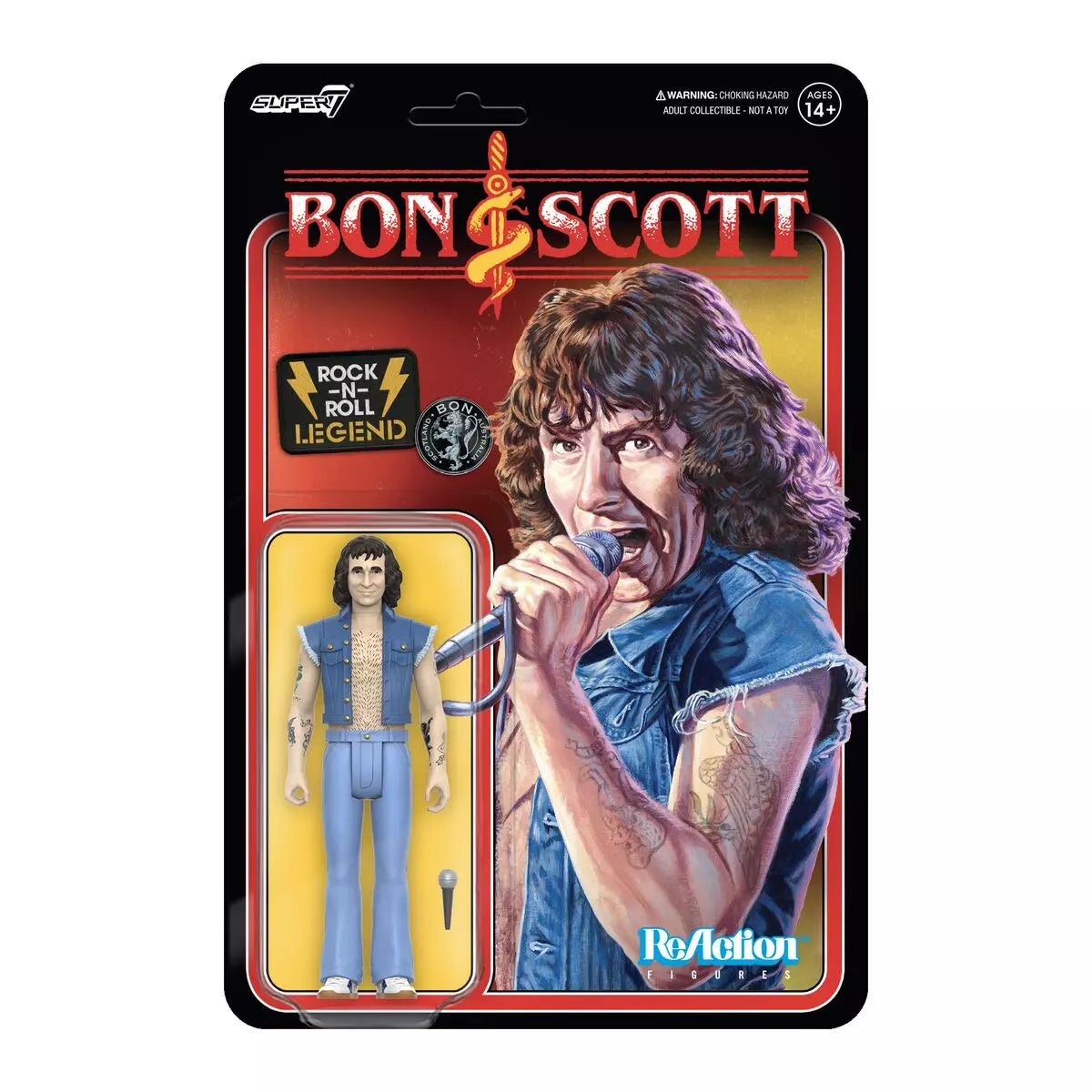 Bon Scott Action Figure by Super7 - Collectible Rock Band AC/DC Merchandise for Fans & Music Lovers - Perfect for Display, Gifts, and Rock Memorabilia Collections