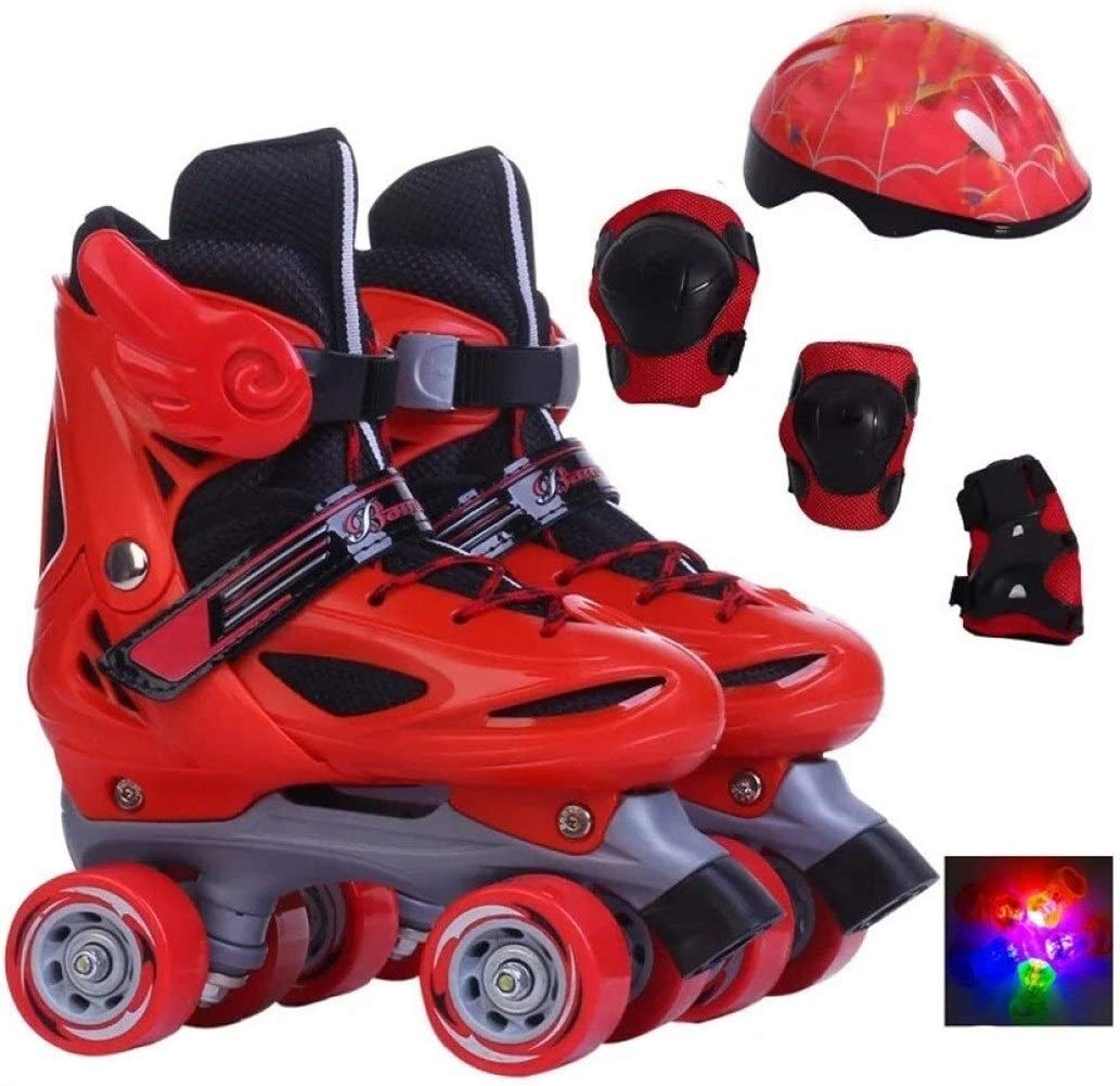 Adjustable 4-Wheel Roller Skates for Kids Ages 3-11 | Double Row Inline Skating Shoes with Size S (13.5-14.5cm) | Perfect for Outdoor Play, Birthday Gifts & Slalom Training | Red Color