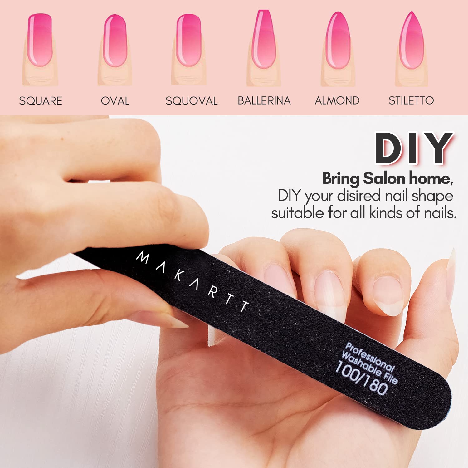 Makartt Professional 100/180 Grit Nail Files - 10 Pack Black Emery Boards for Natural & Acrylic Nails - Washable Double-Sided Manicure Tools for DIY Salon & Home Use - Perfect for Nail Shaping, Buffing and Smoothing